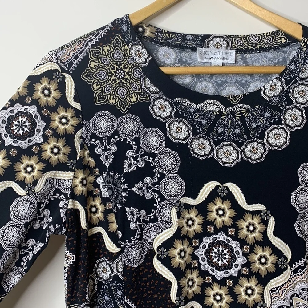 Signature Robbie Bee | Navy Pocket Round Neck Graphic Print Dress L - Picture 5 of 16